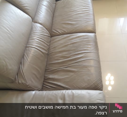 ספה עור חומה עם קמטים על הריפוד
